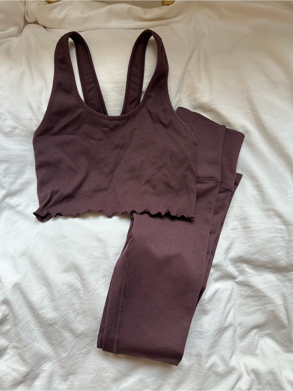 Spiritual Gangster Ribbed Crop Sports Bra & Leggings Set - Plum